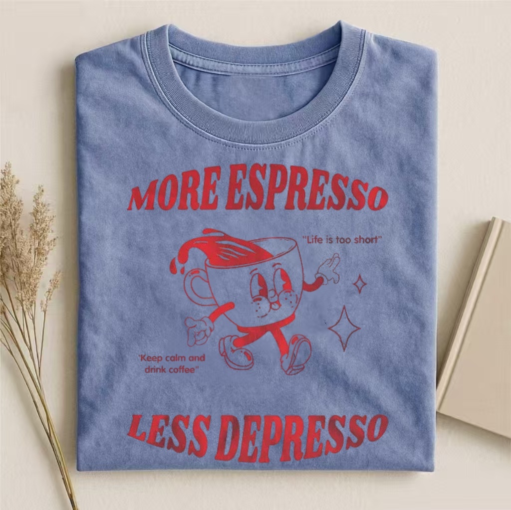 More Espresso Less Depresso" Coffee Humor Graphic T-shirt