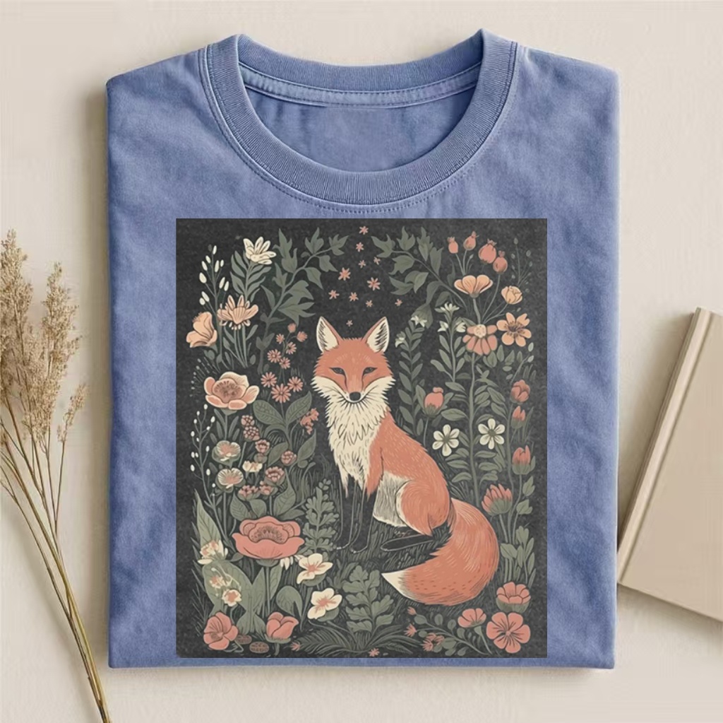 Floral Fox Illustration Graphic T-shirt