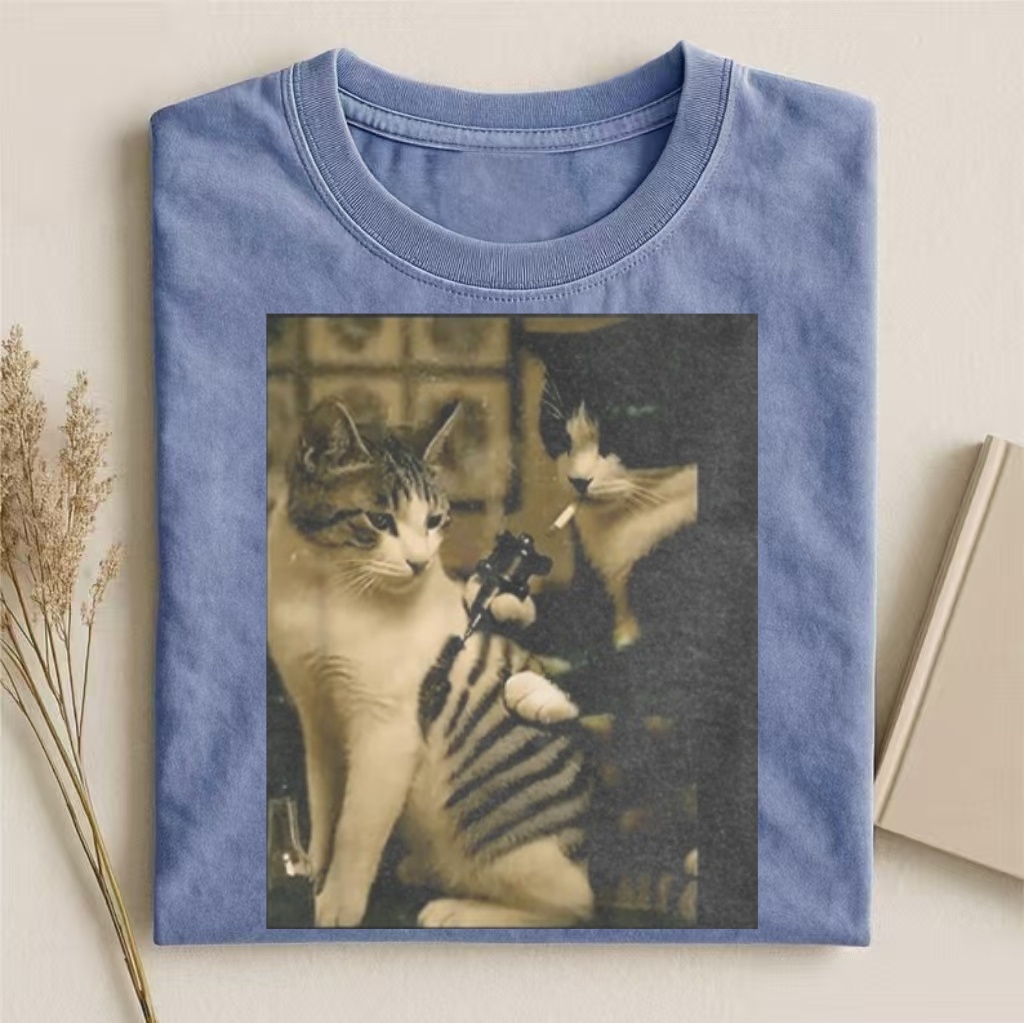 Vintage Gangster Cats Meme Graphic T-shirt