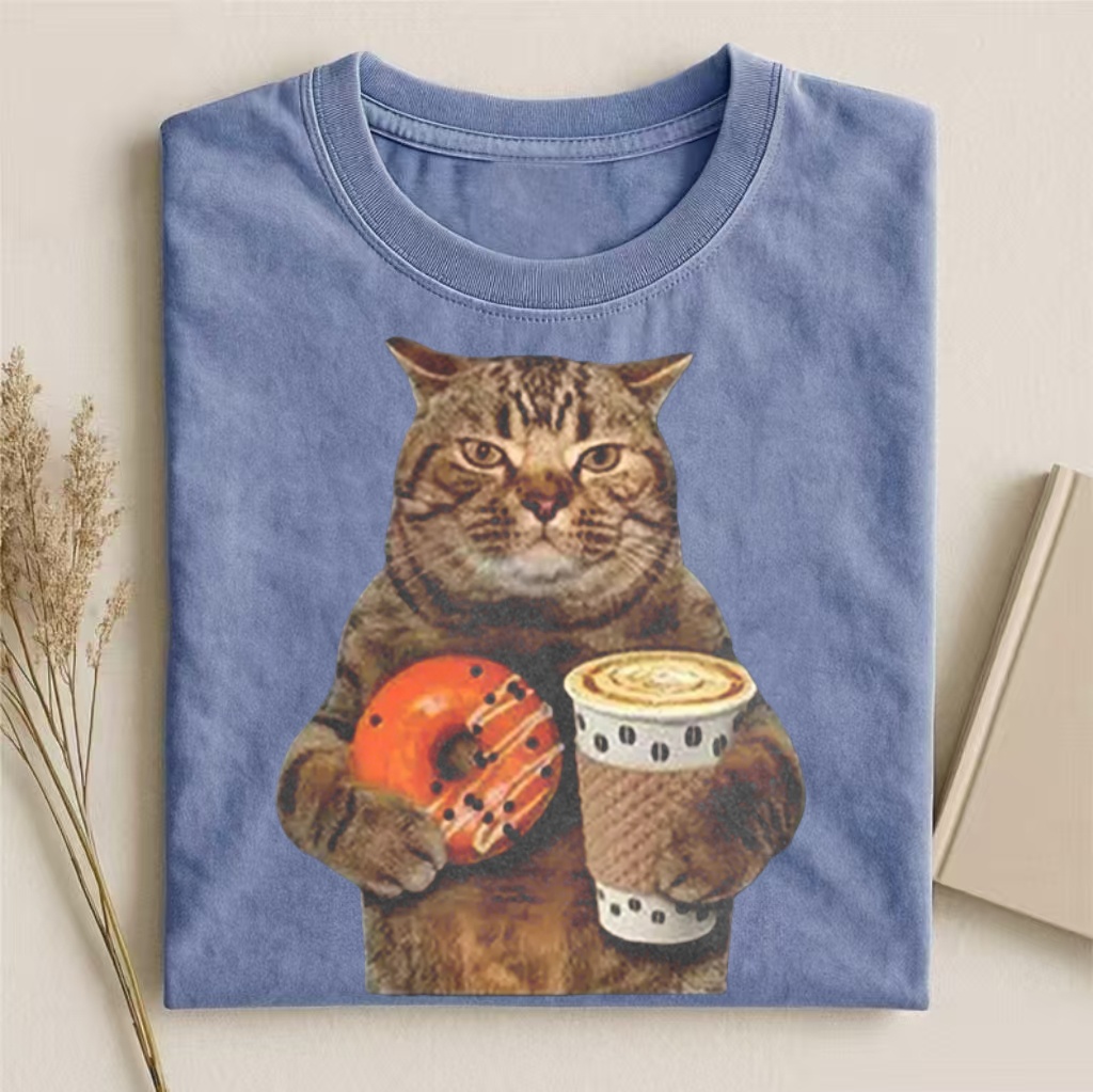 Coffee & Donut Cat Graphic T-shirt