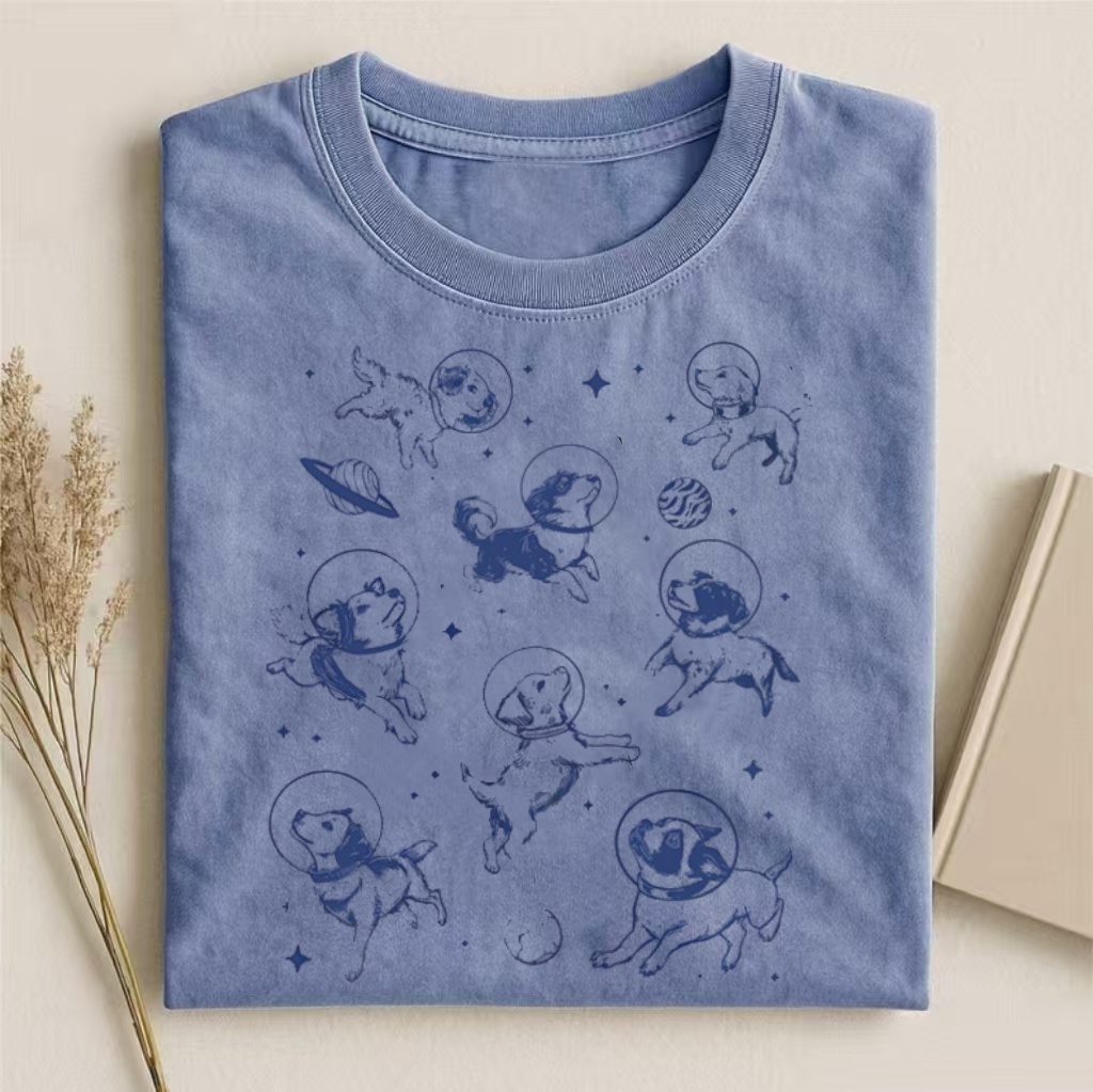 Space Dogs Pattern Graphic T-shirt