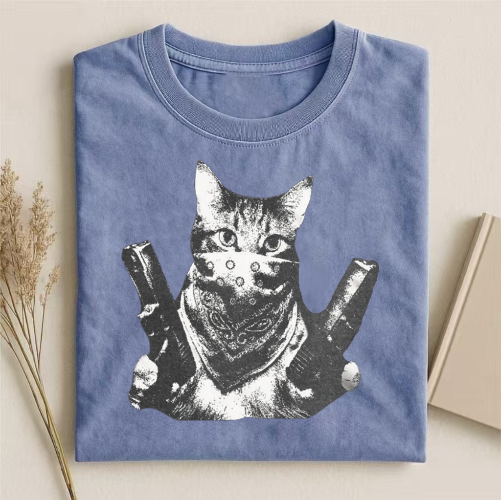 Gangsta Cat With Bandana & Guns Graphic T-shirt