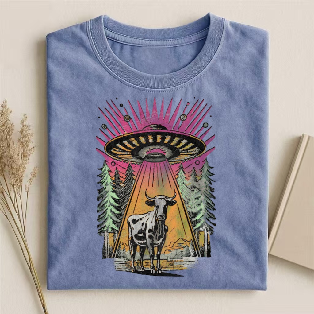 UFO Cow Abduction Graphic T-shirt
