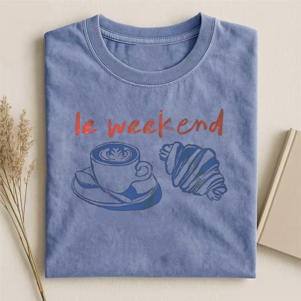 "Le Weekend" Coffee & Croissant French Vibes T-shirt