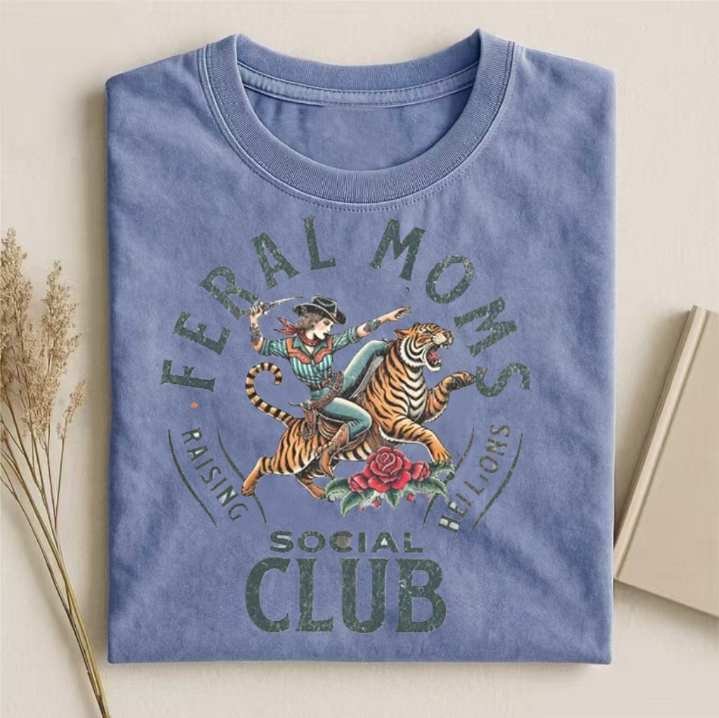 "Feral Moms Social Club" Cowboy & Tiger Graphic T-shirt