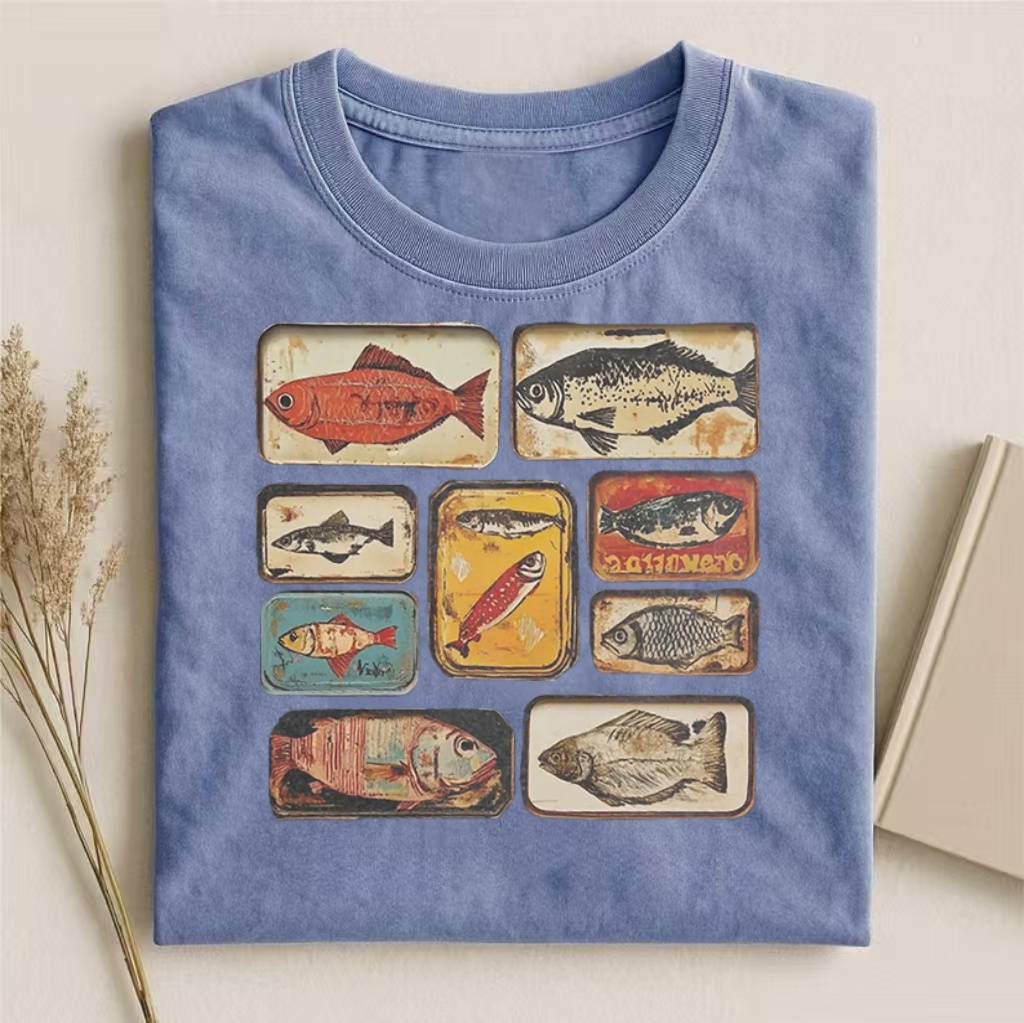Vintage Fish Species Grid Graphic T-shirt