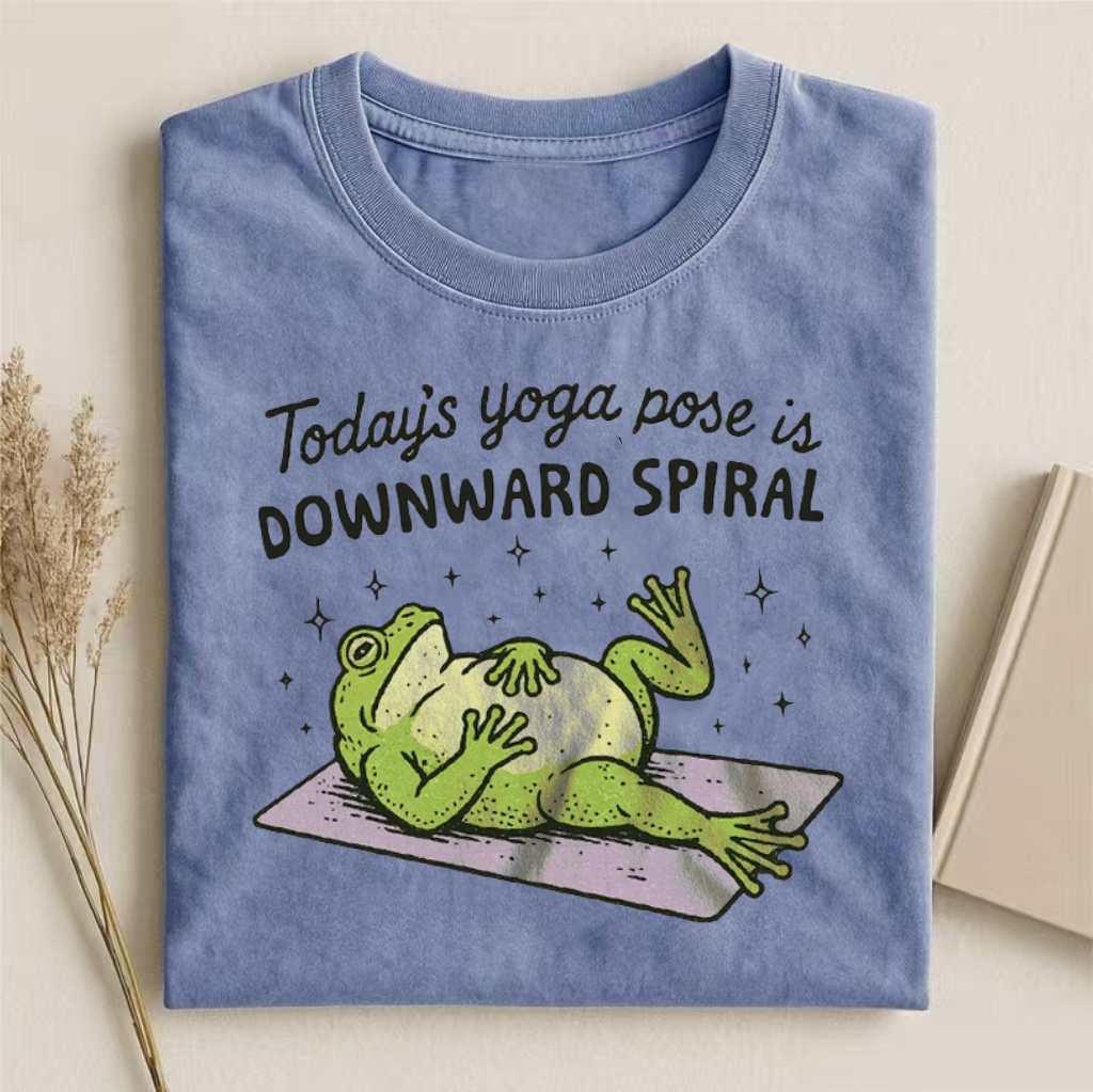 "Today's Yoga Pose Is Downward Spiral" Frog Humor T-shirt