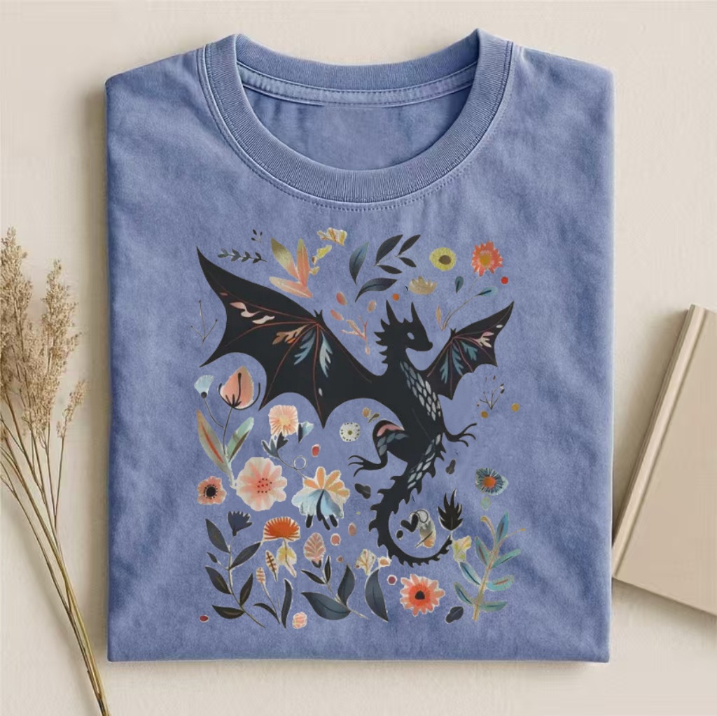 Floral Dragon Fantasy Art T-shirt