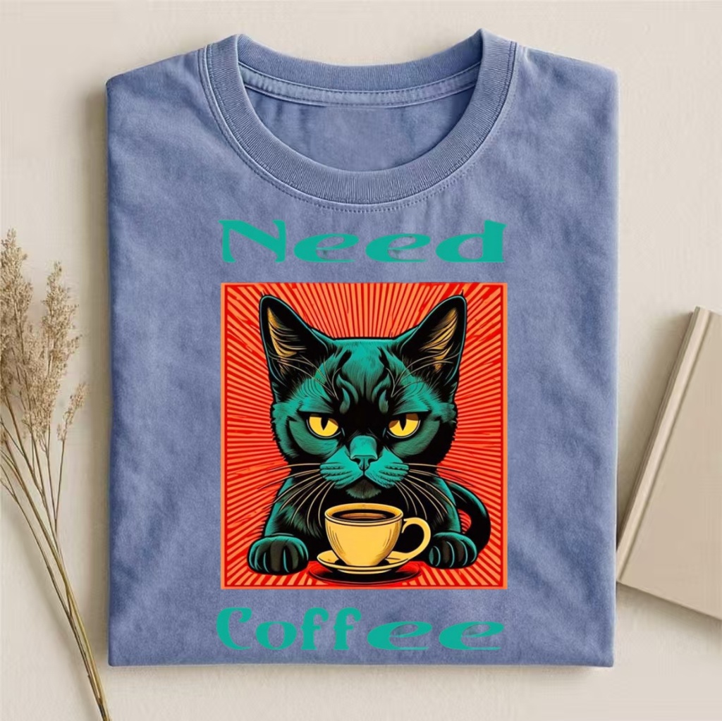 "Need Coffee" Black Cat Pop Art T-shirt