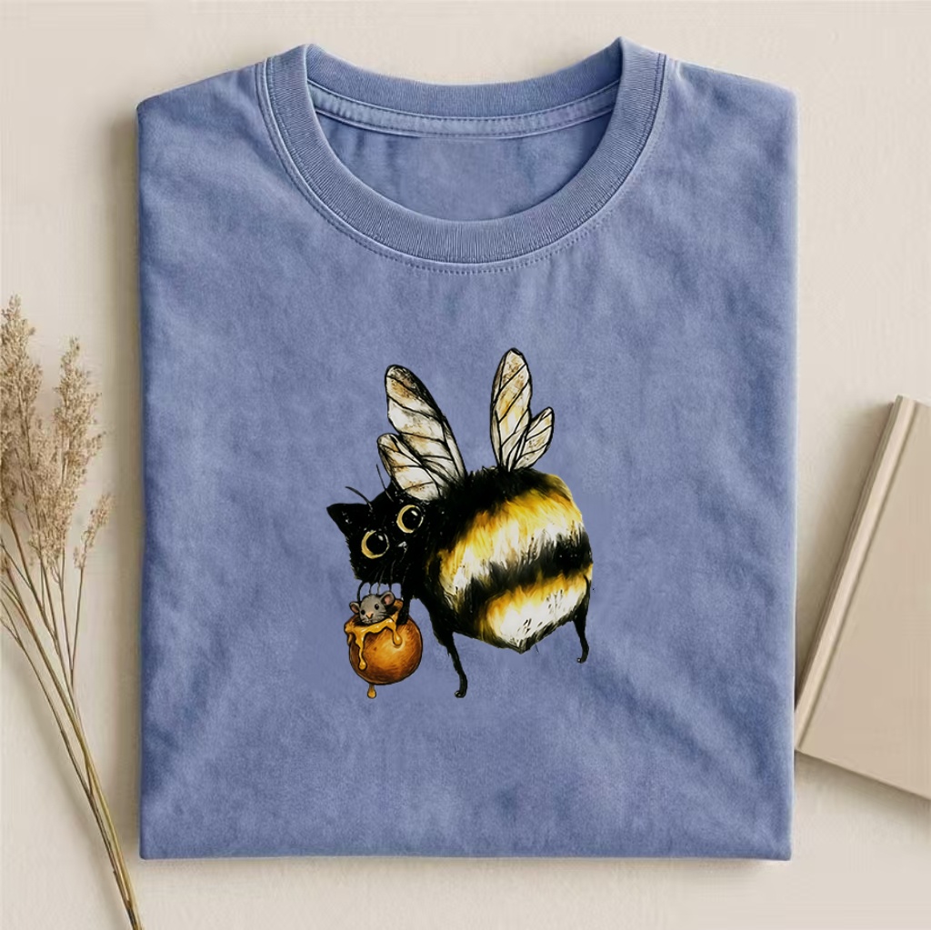 Cat-Bee With Honey Pot Graphic T-shirt