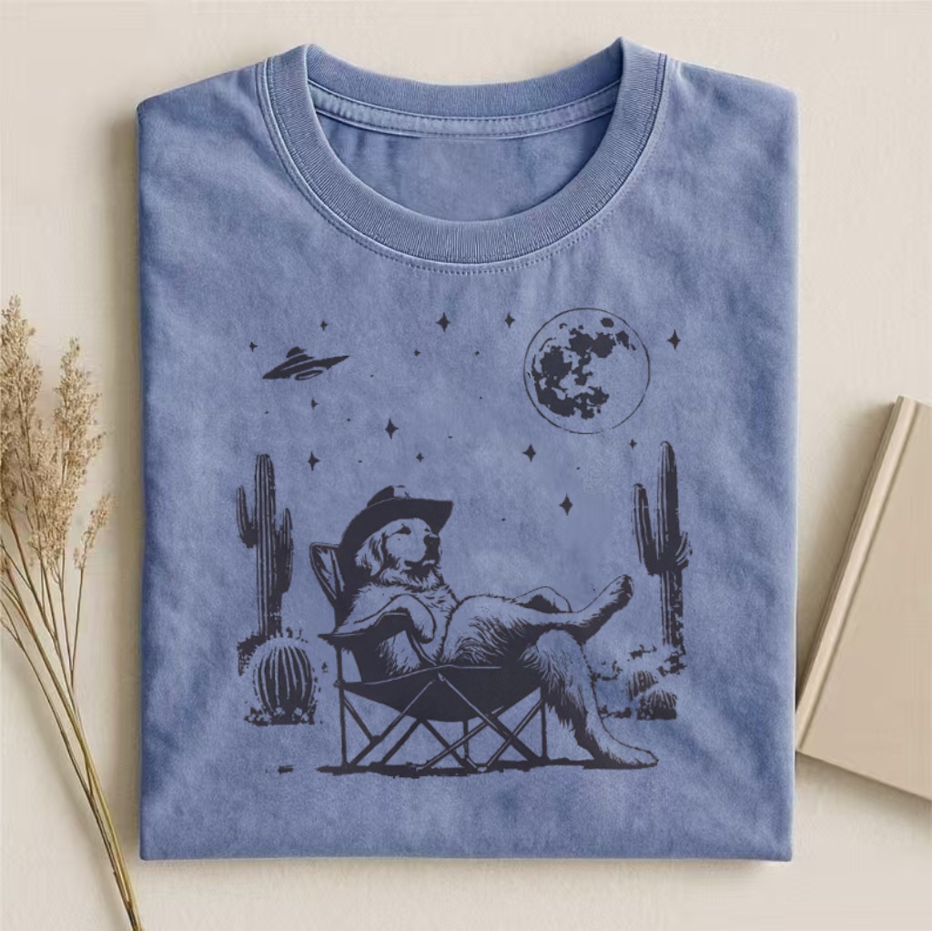 Cowboy Golden Retriever Desert UFO T-shirt