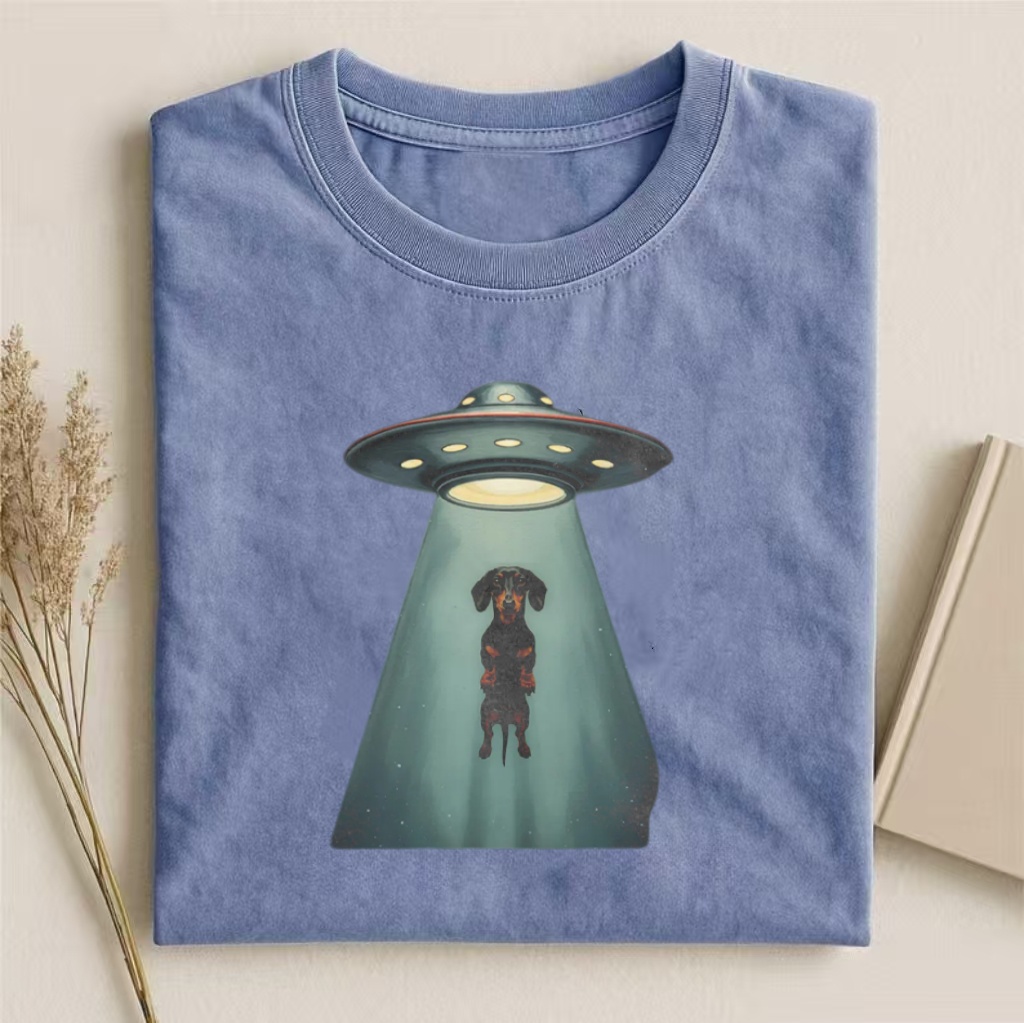 Dachshund UFO Abduction Graphic T-shirt