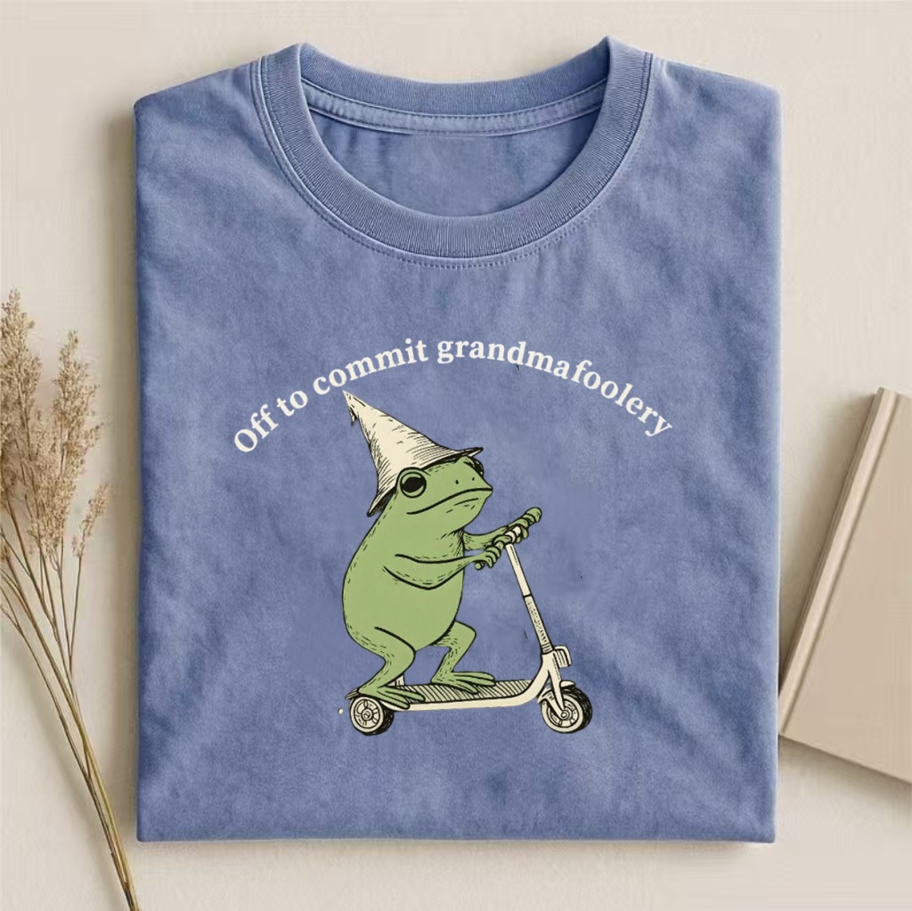 "Off To Commit Grandmafoolery" Frog Scooter Humor T-shirt