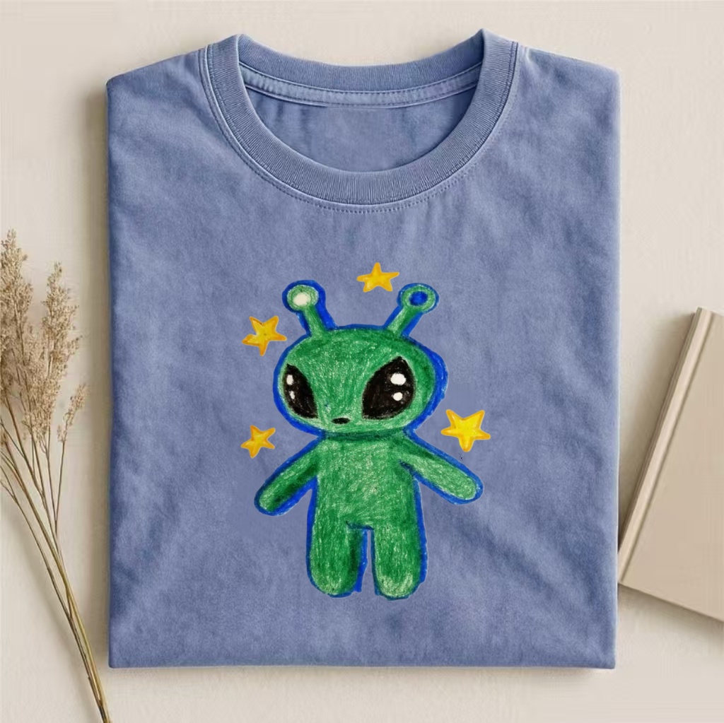 Cute Alien With Stars Doodle T-shirt