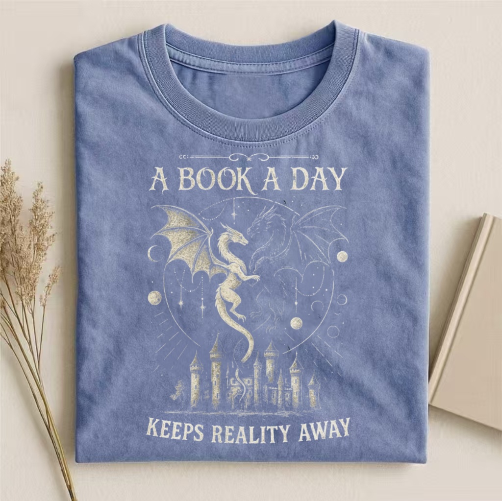 "A Book A Day" Dragon & Castle Fantasy T-shirt