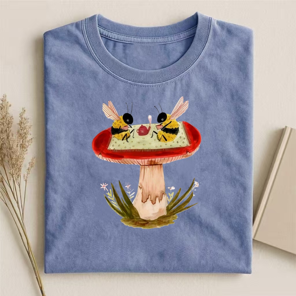 Bees On Mushroom Tea Party Watercolor T-shirt