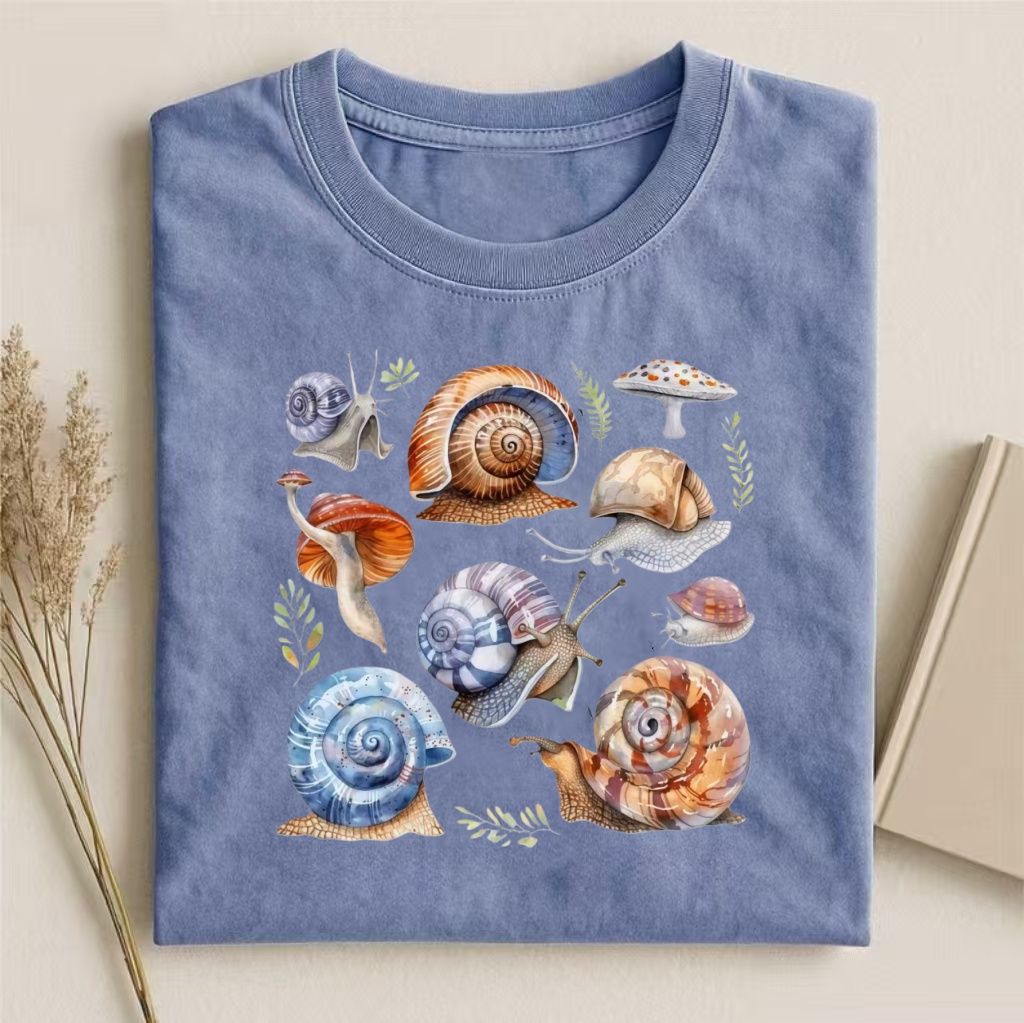 Snail & Mushroom Watercolor Collage T-shirt