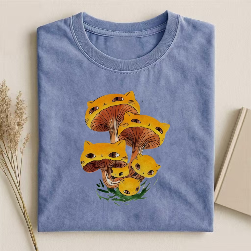 Cat Mushroom Hybrid Whimsical Art T-shirt