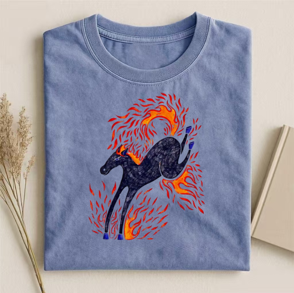 Flaming Black Horse Psychedelic Art T-shirt