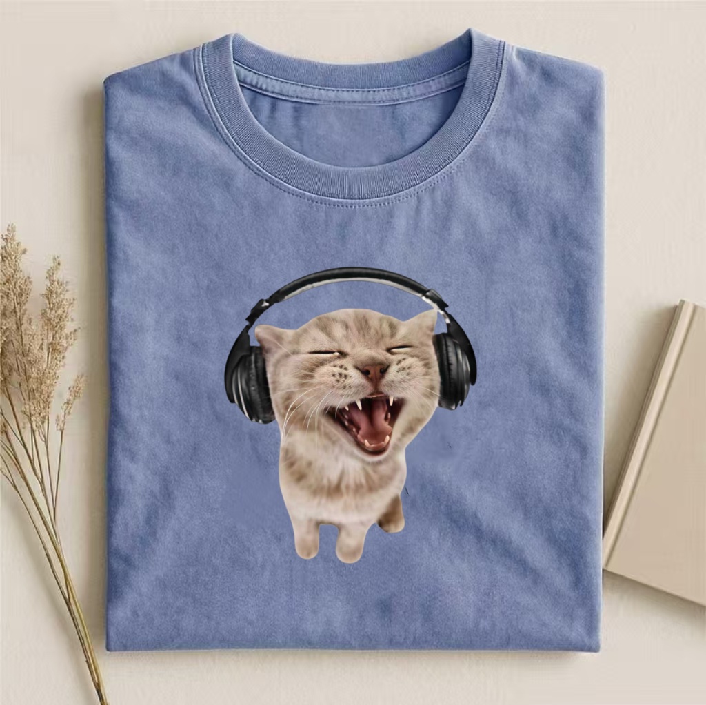 Cat With Headphones Music Lover Meme T-shirt