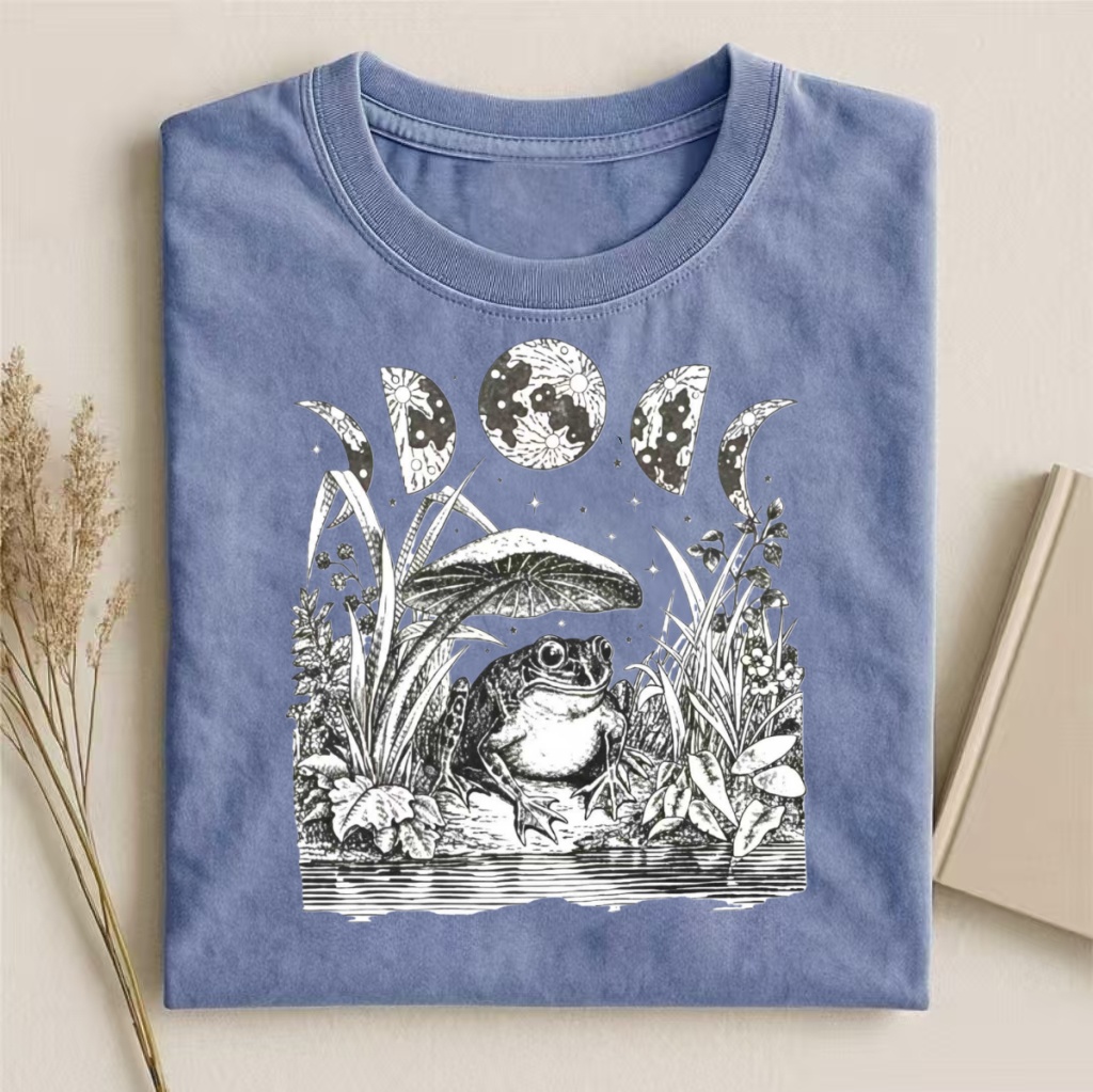 Frog & Moon Phases Gothic Botanical T-shirt