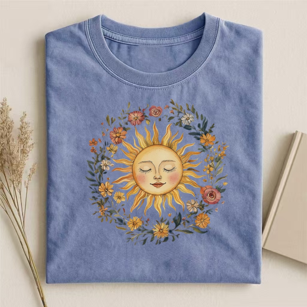 Sun With Floral Wreath Boho Art T-shirt
