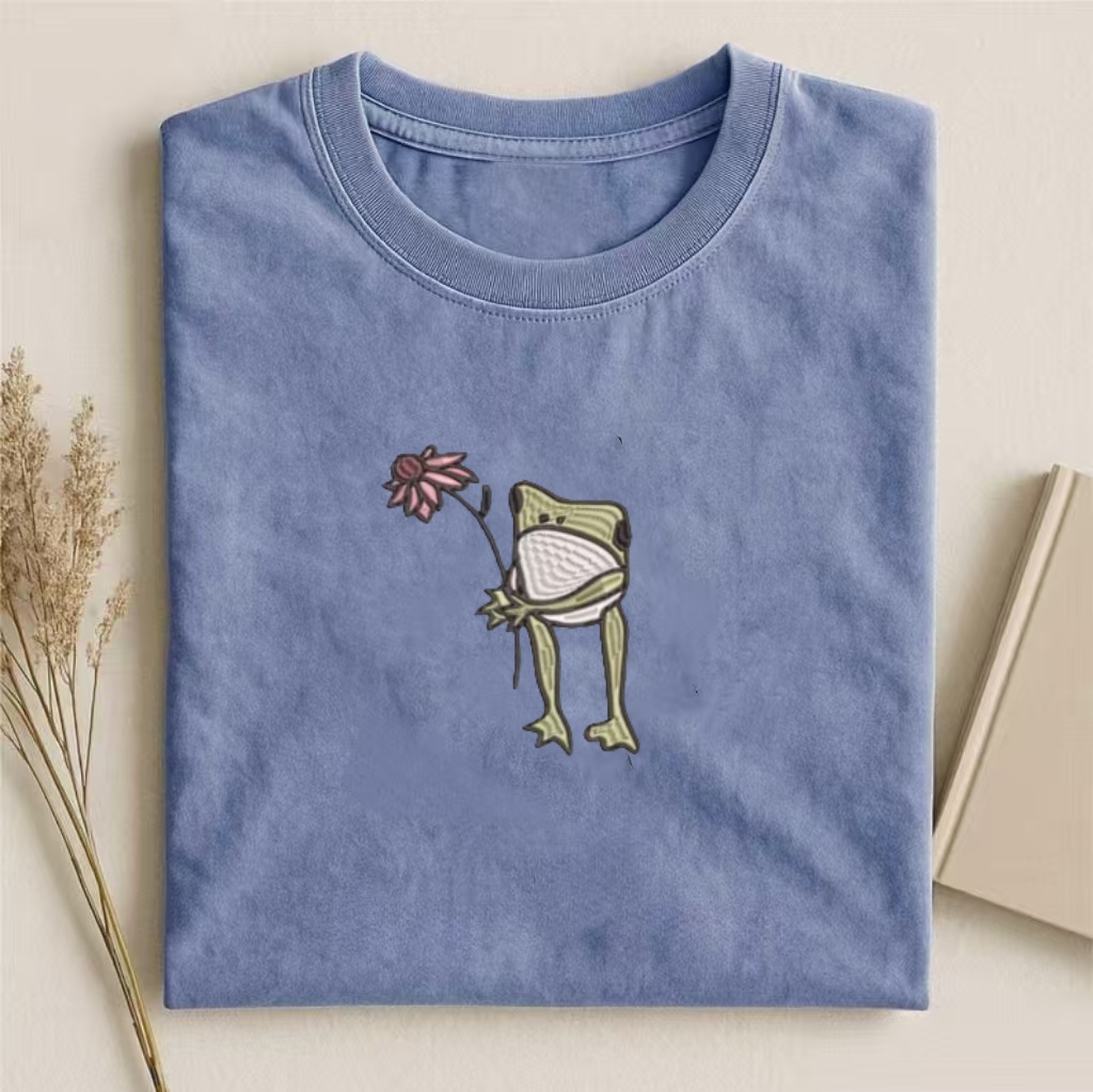Embroidered Frog With Flower T-shirt