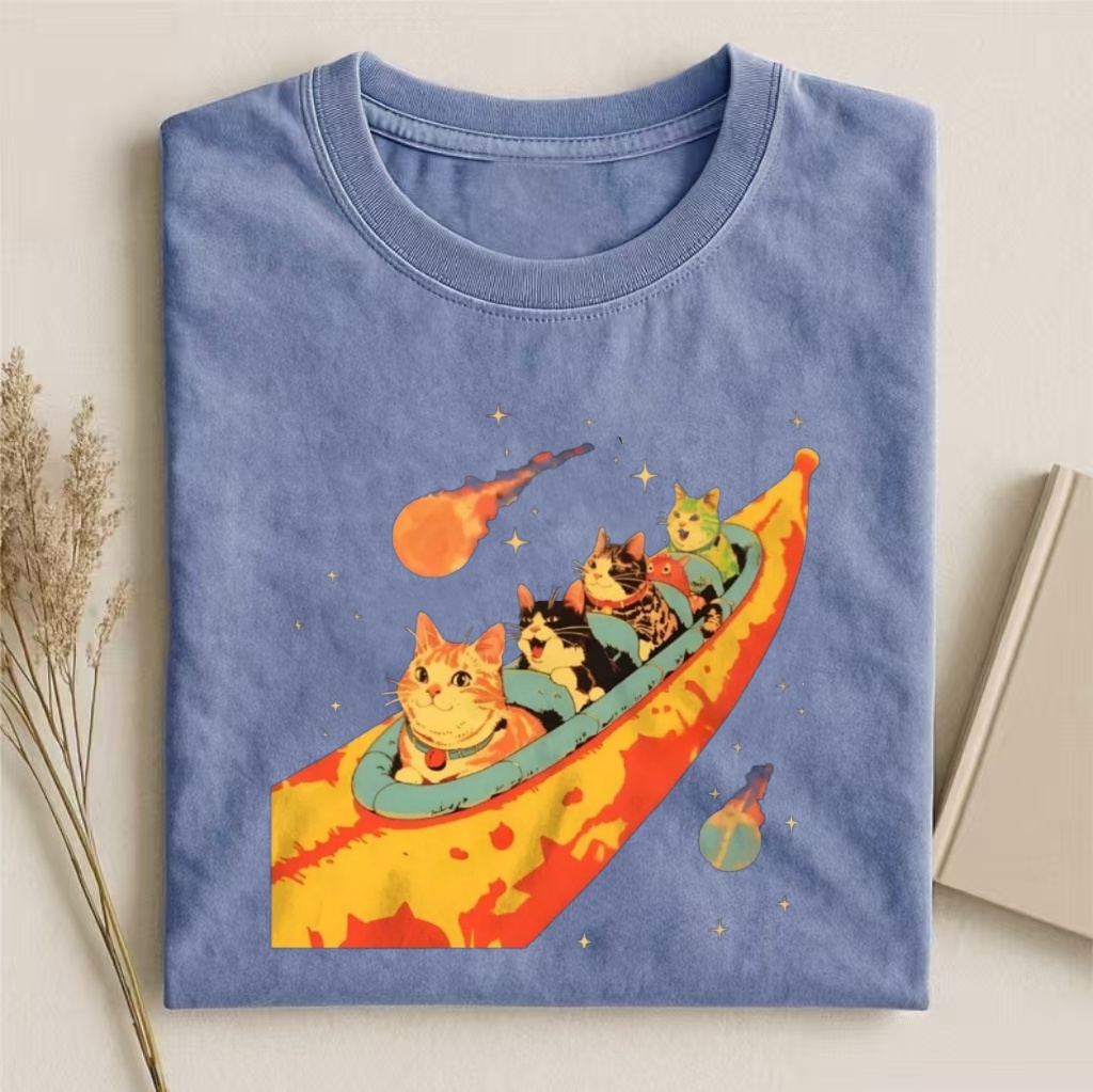 Cats In Banana Spaceship Cosmic Graphic T-shirt