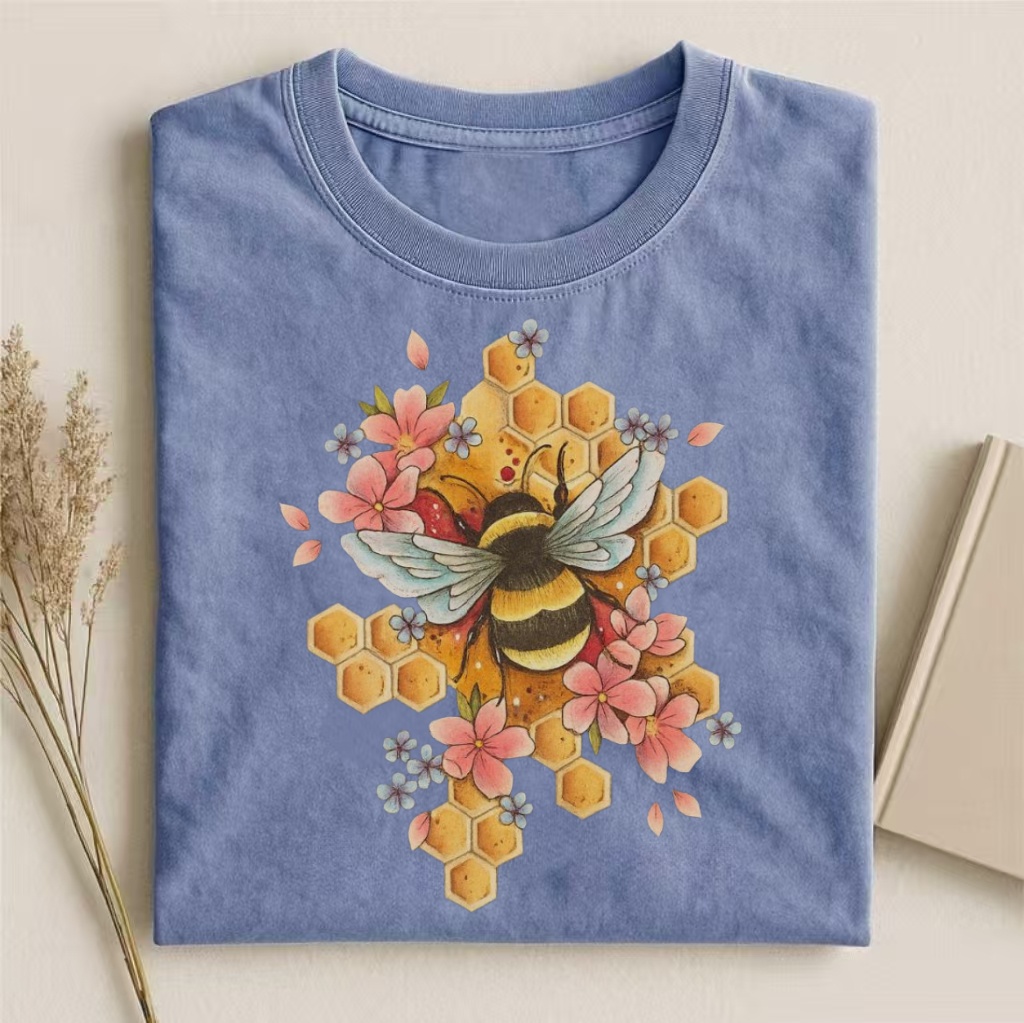 Honeycomb Bee Floral Art T-shirt