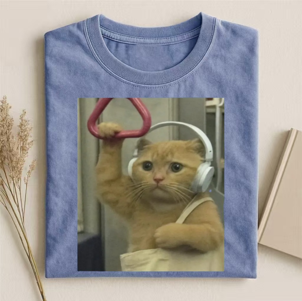 Subway Cat with Headphones Meme T-shirt