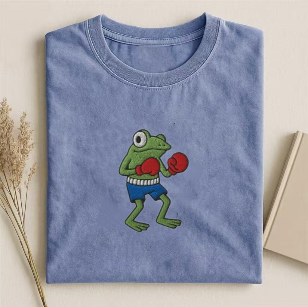 Boxing Frog Embroidered Meme T-shirt