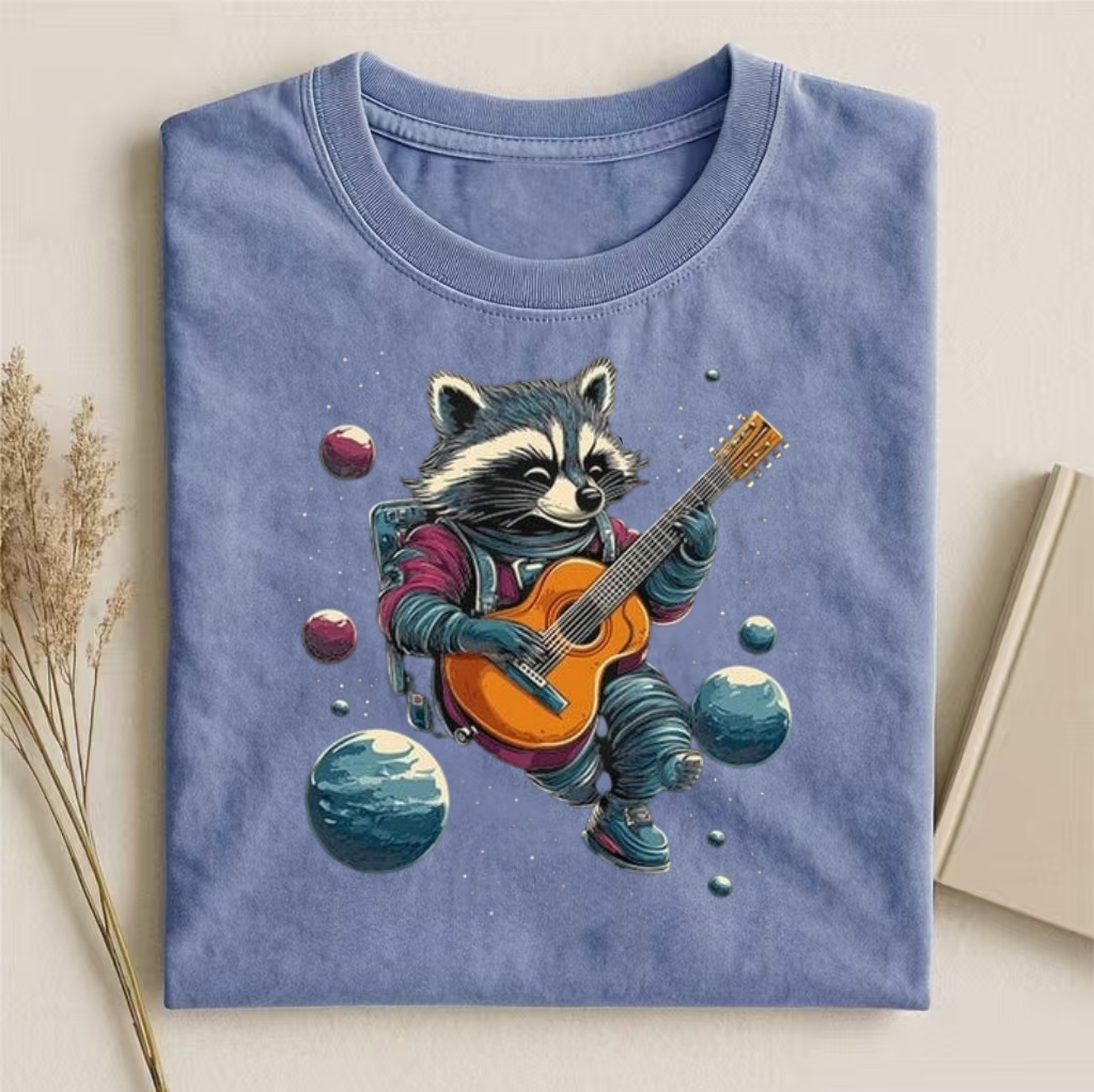 Space Raccoon Playing Guitar Art T-shirt