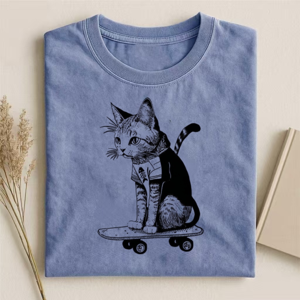 Skateboard Cat Line Art T-shirt