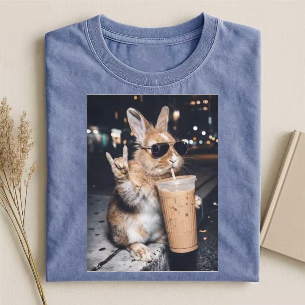 Cool Bunny with Iced Coffee Meme T-shirt