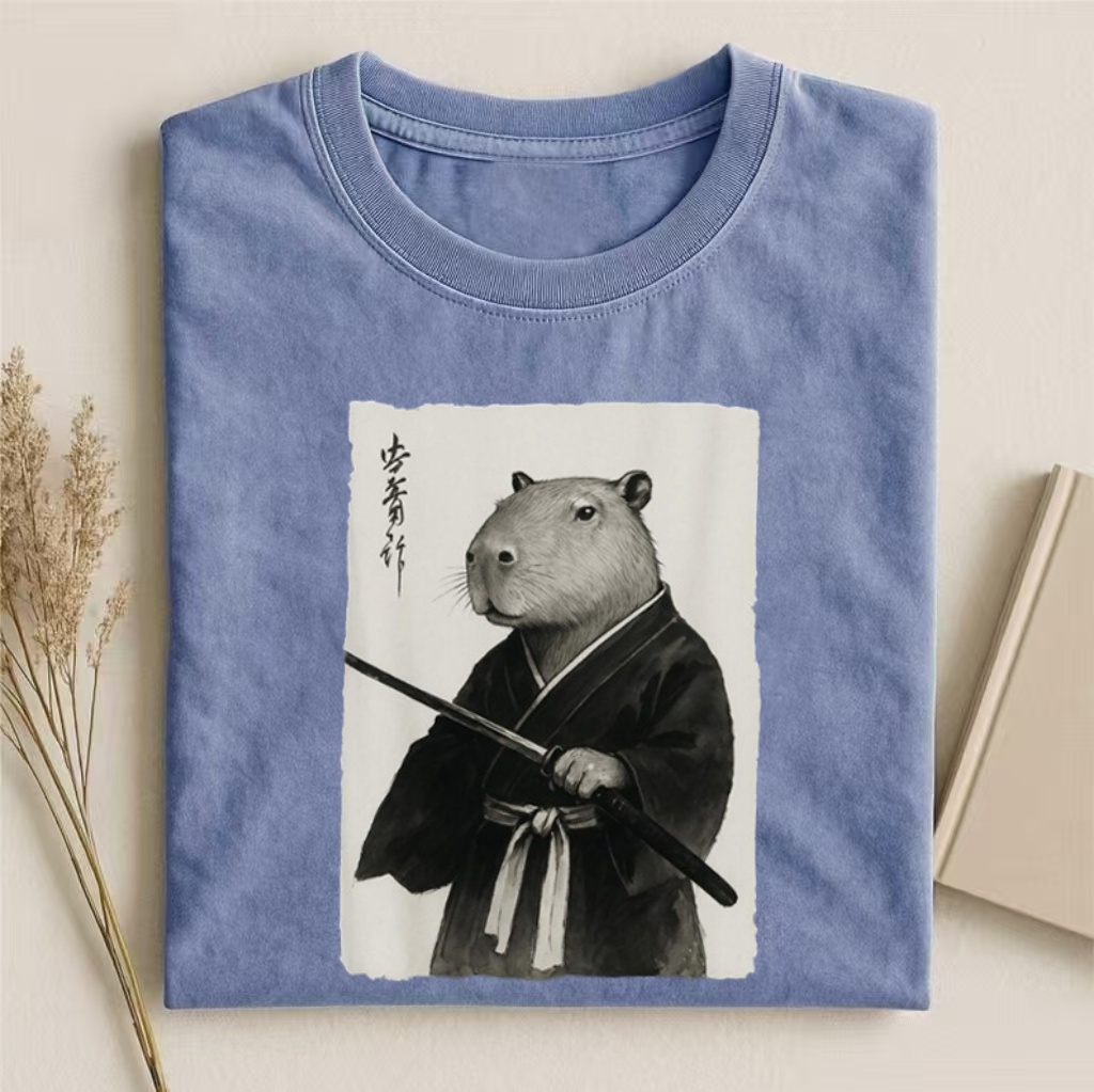 Samurai Capybara Japanese-Style Graphic T-shirt