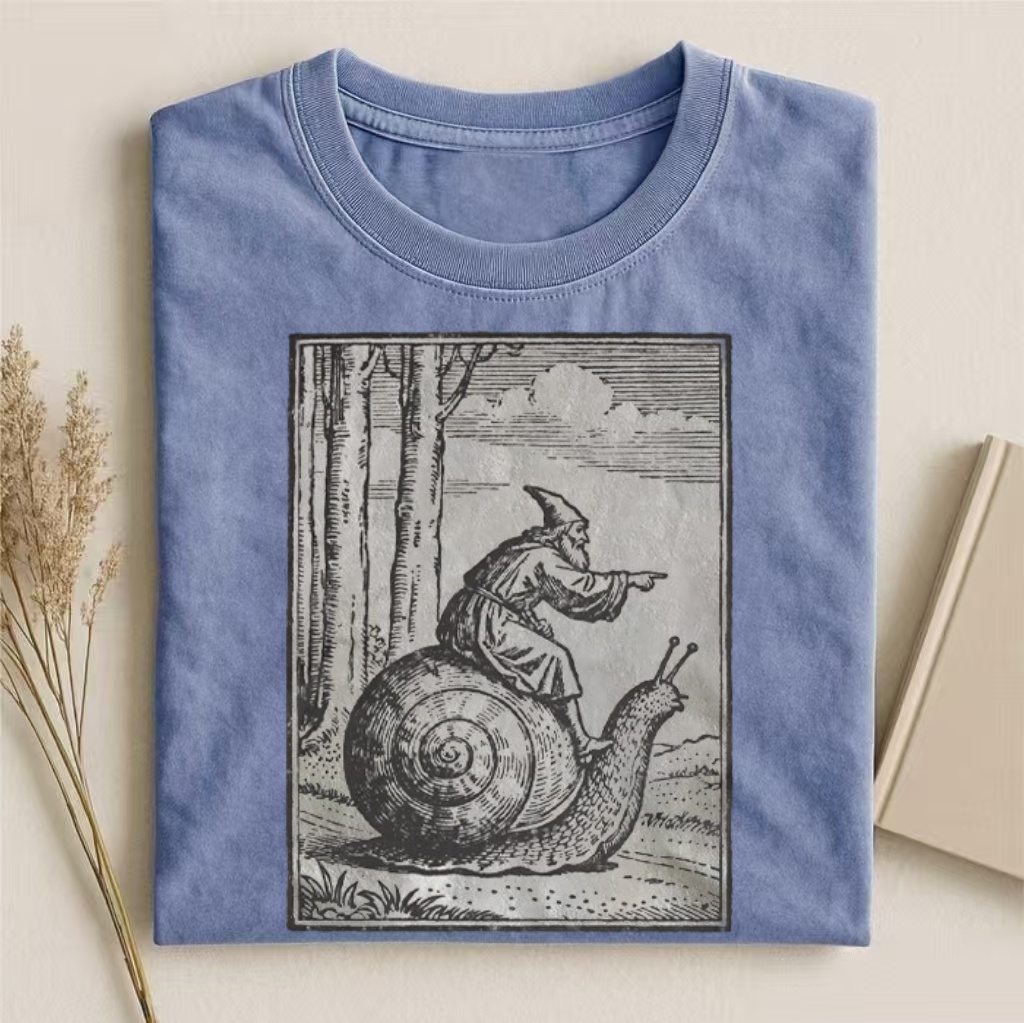 Vintage Engraving Wizard-on-Snail T-shirt