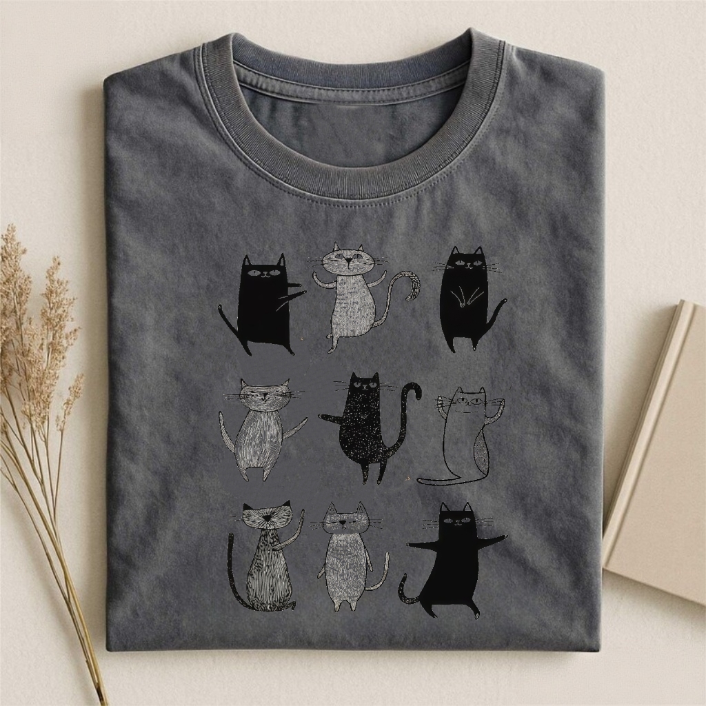 Playful Cat Collage Graphic T-shirt
