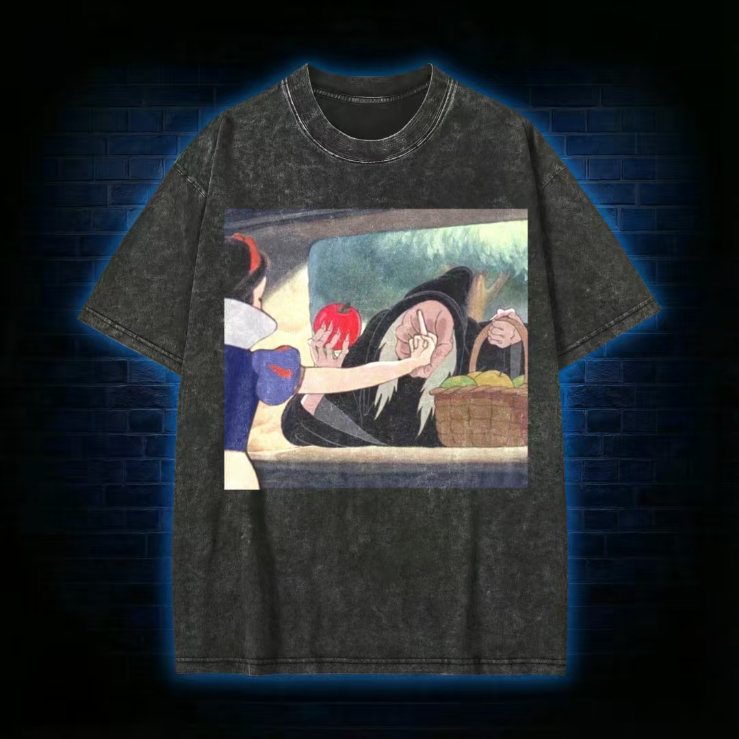 Snow White & Witch Middle Finger Parody Washed T-Shirt