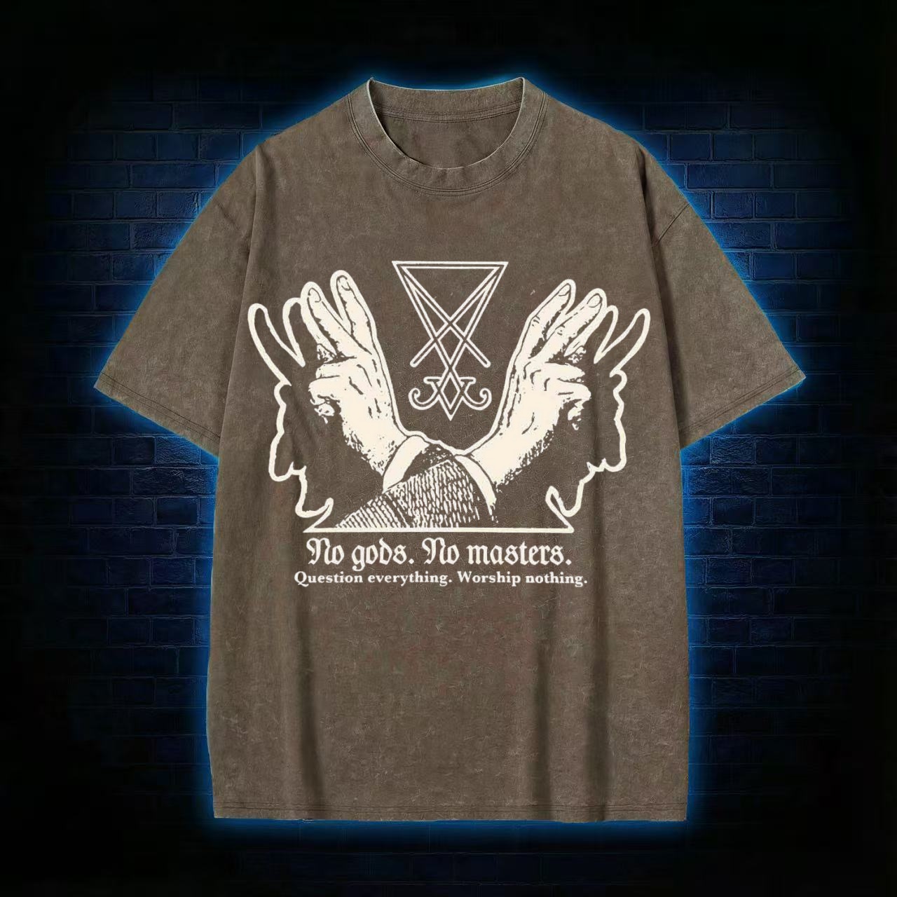 No Gods No Masters Sigil of Lucifer Washed T-shirt