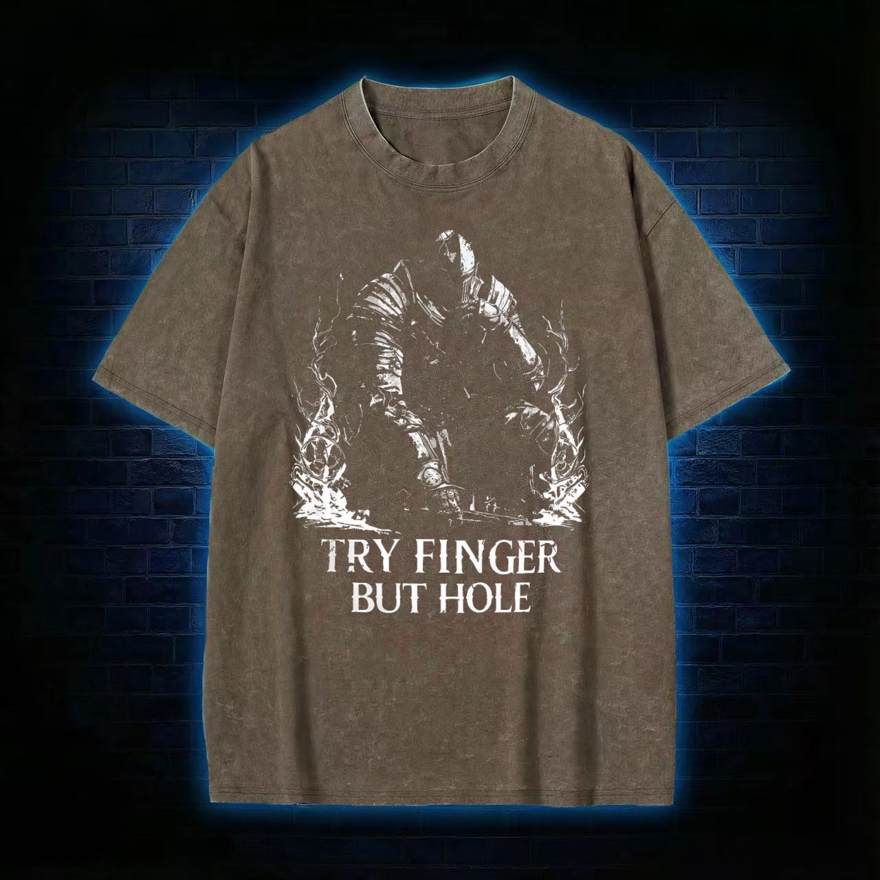 Try Finger but Hole Washed T-shirt