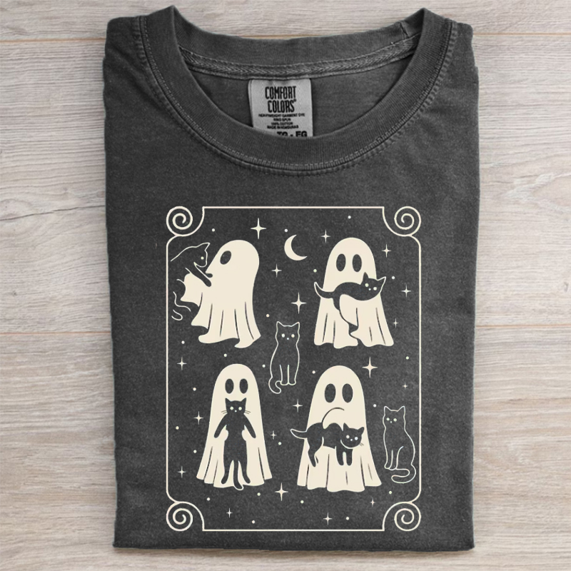 Cute Ghost & Cat Halloween T-shirt