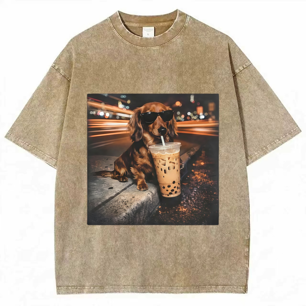 Funny Dachshund Drinking Iced Coffee T-Shirt