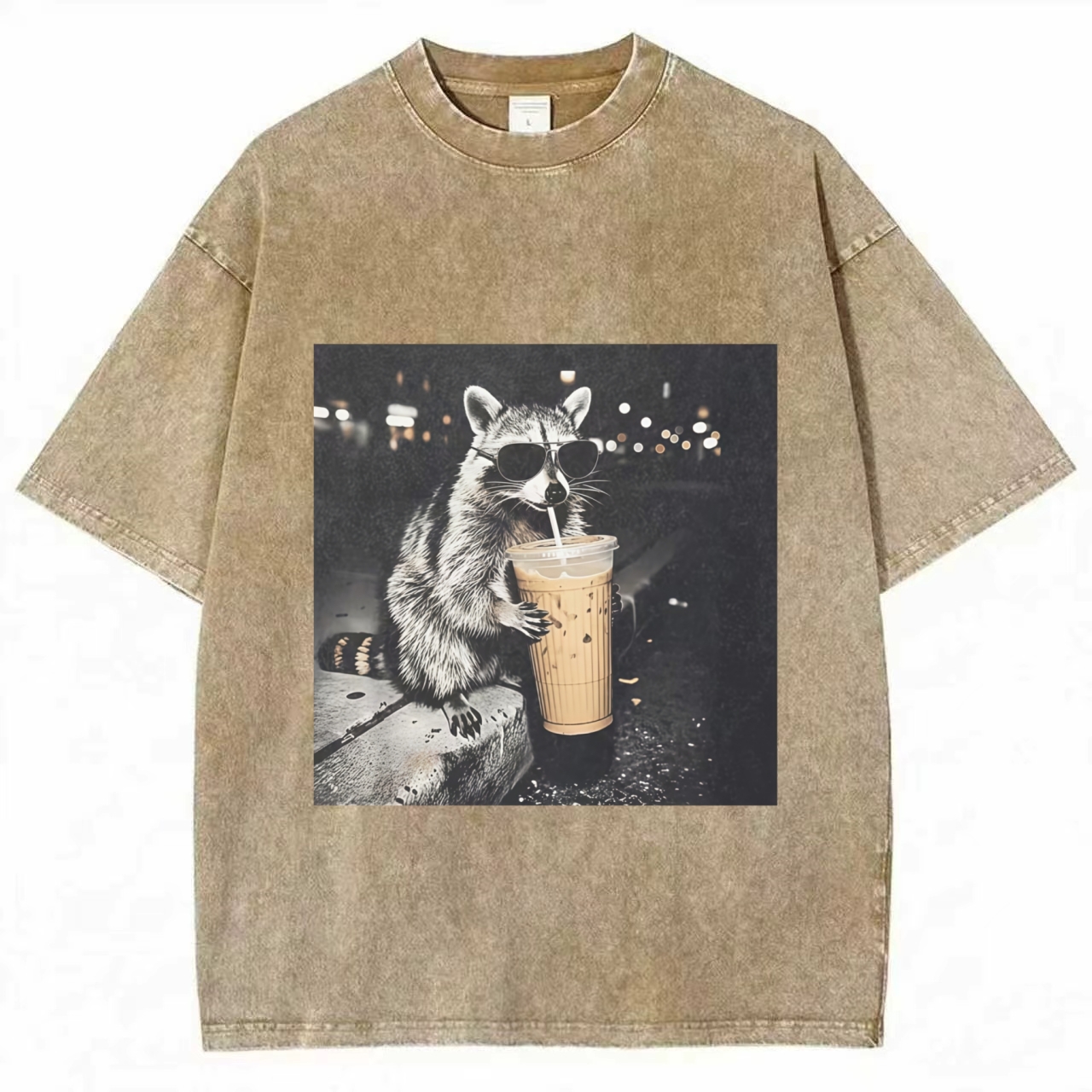 Retro Raccoon Drinking Iced Coffee T-Shirt
