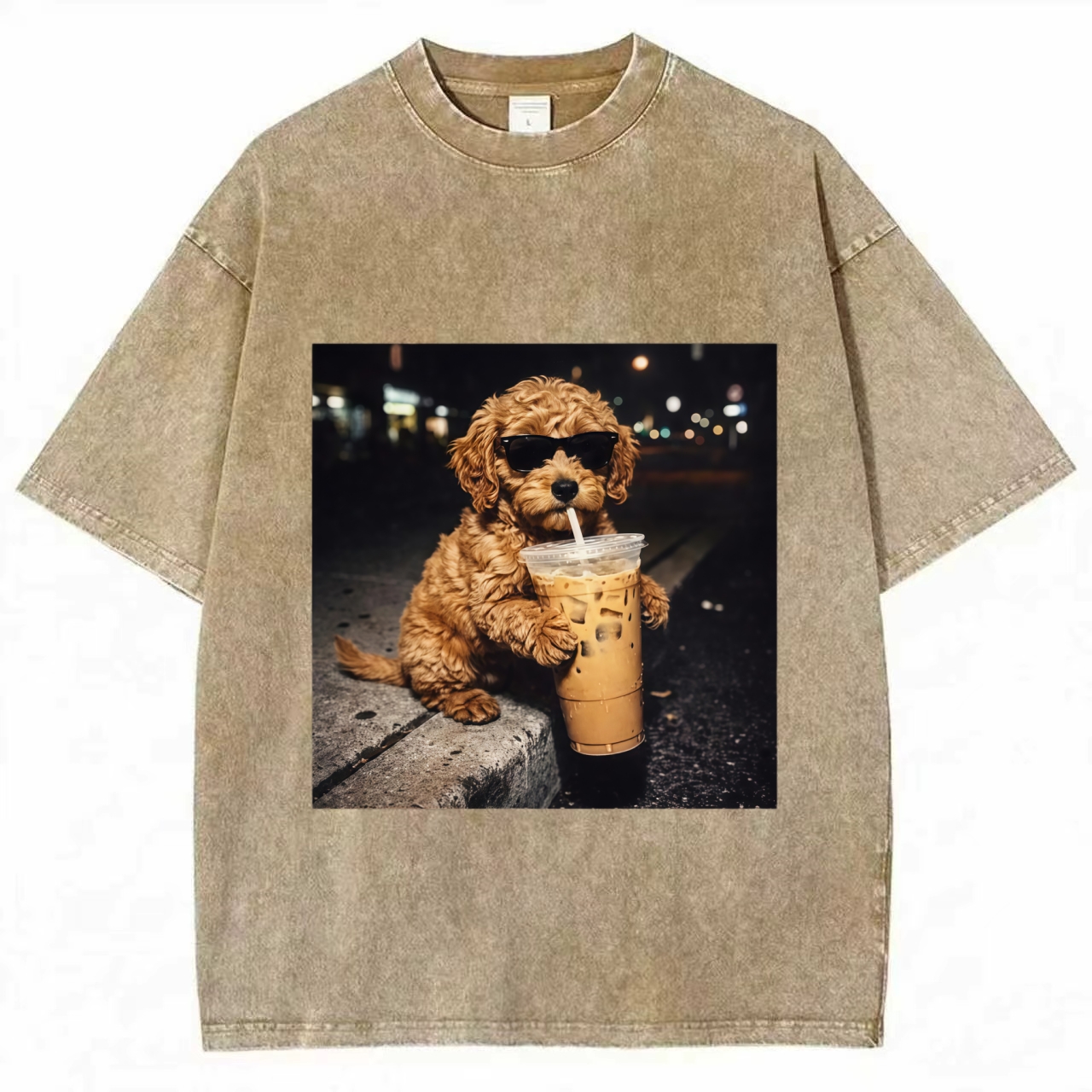 Funny Goldendoodle Drinking Iced Coffee T-Shirt