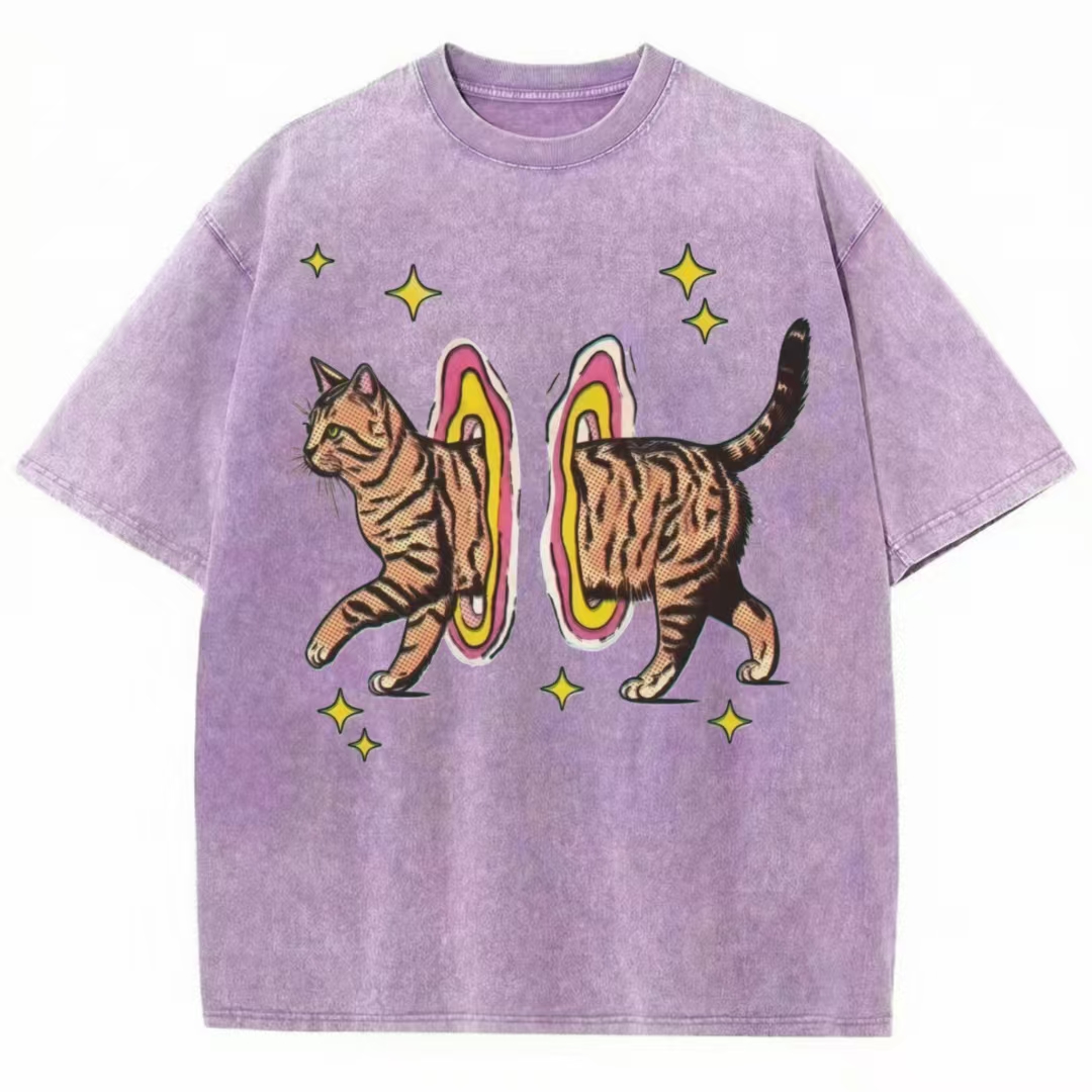 Cat Portal Retro Pop Art Washed T-Shirt
