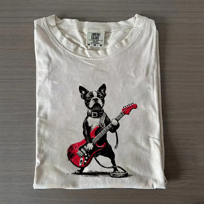 Funny Rocker Guitar Dog T-shirt