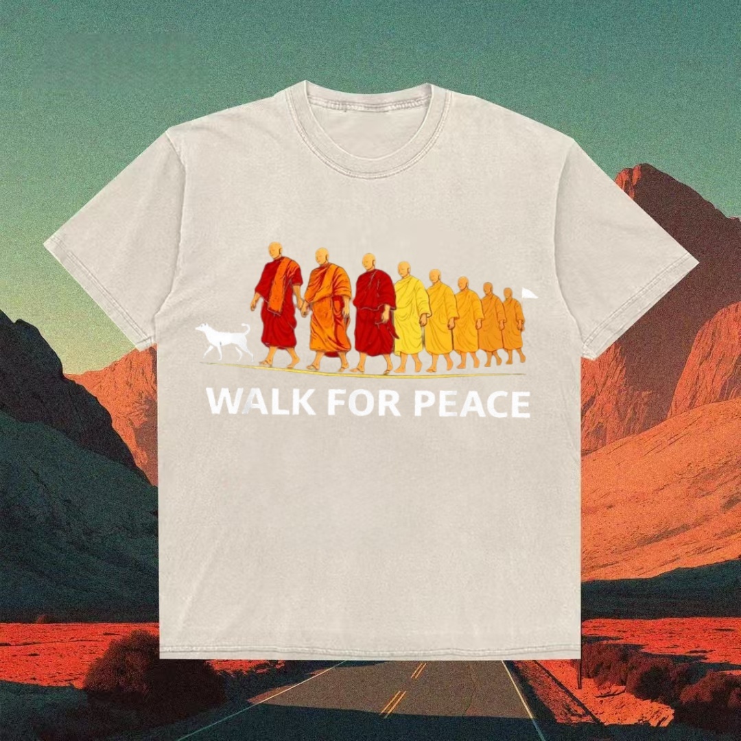 "Walk For Peace" Monks & Dog Graphic T-shirt