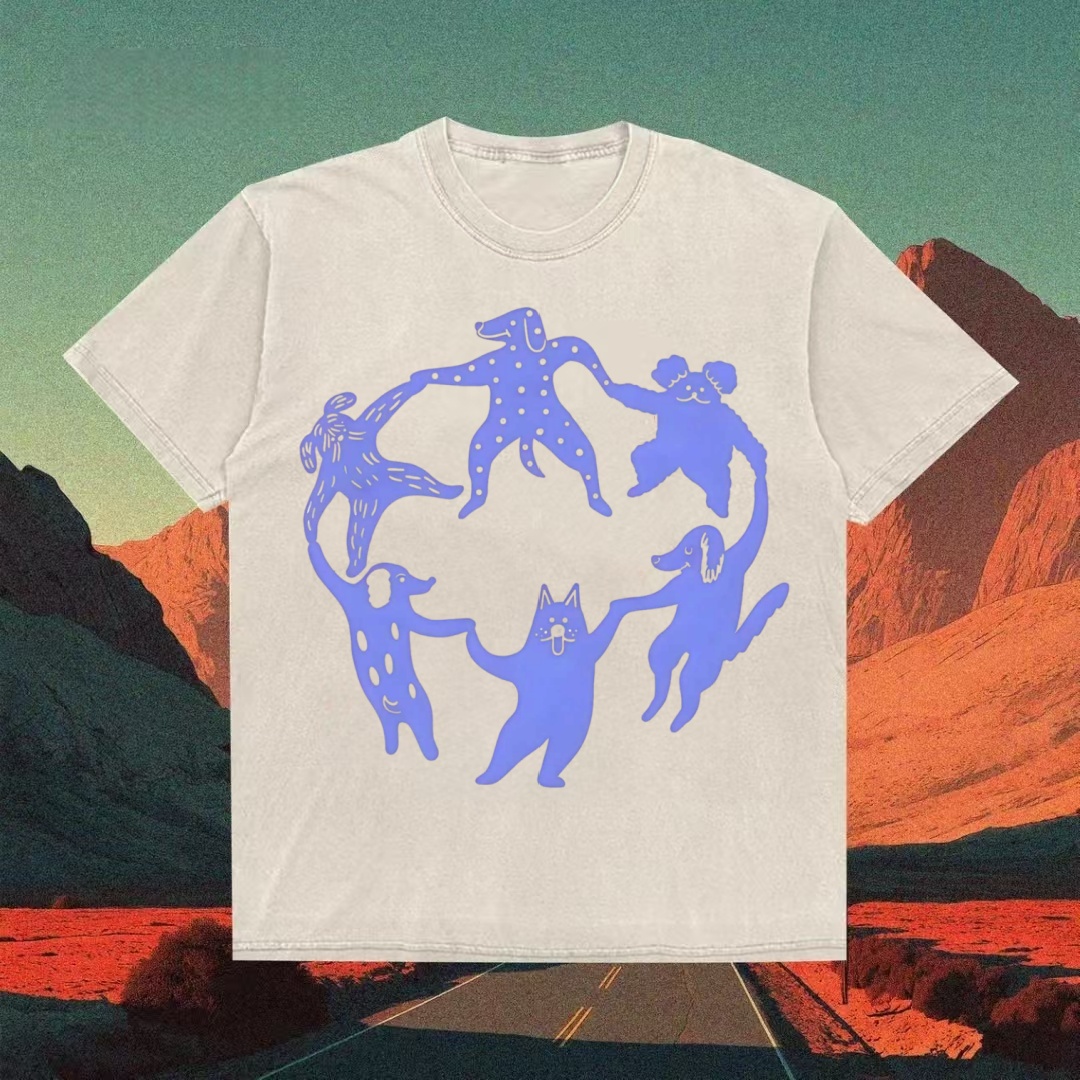 Dancing Cats & Humans Circle T-shirt