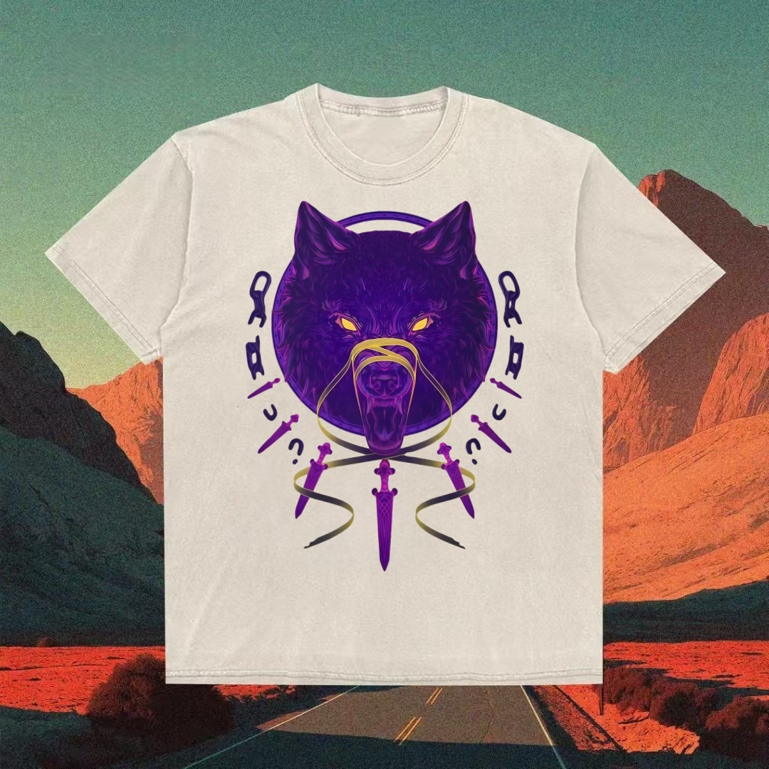 Purple Wolf With Daggers Occult T-shirt