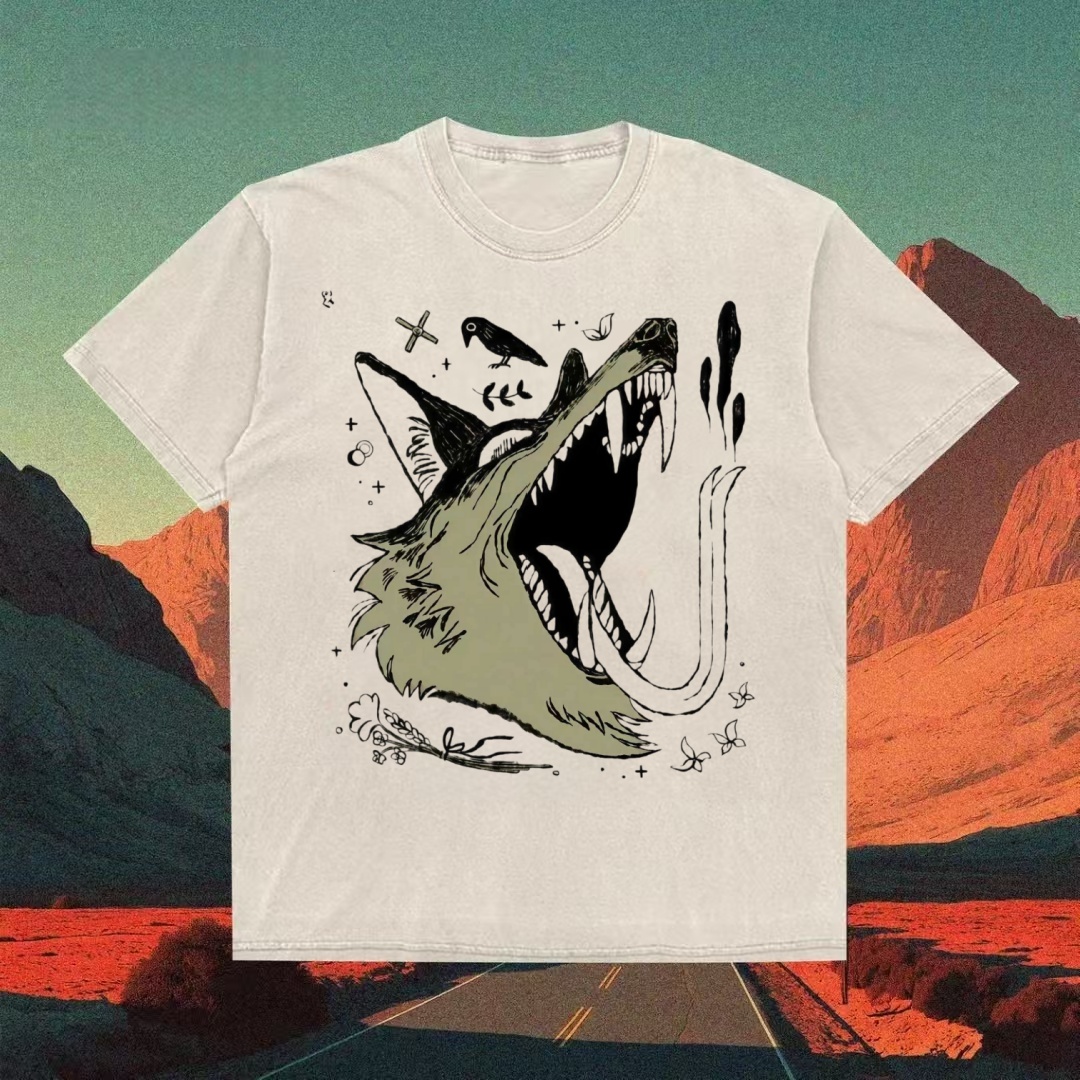 Howling Wolf & Raven Sketch Art T-shirt